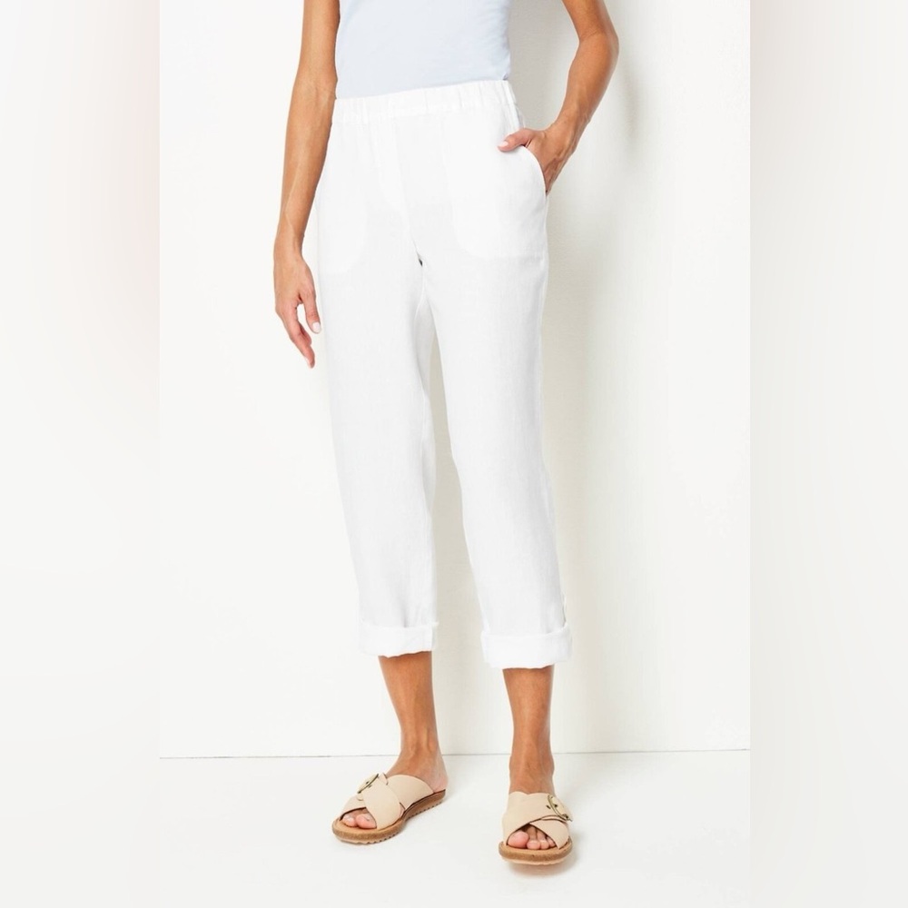 J. Jill 100% Linen Pure Jill Straight Leg Roll Up Pants White Small